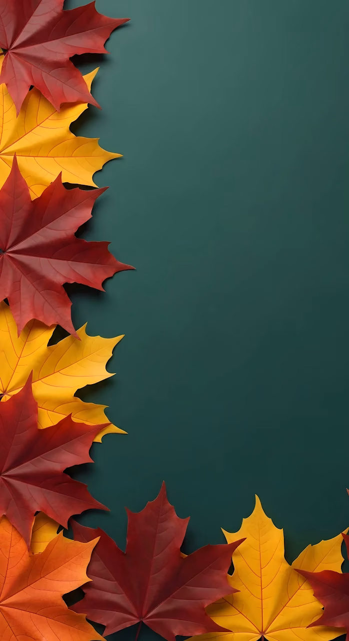 Autumn Maple Leaves Border on Dark Green - Free Mobile AMOLED Wallpaper Background