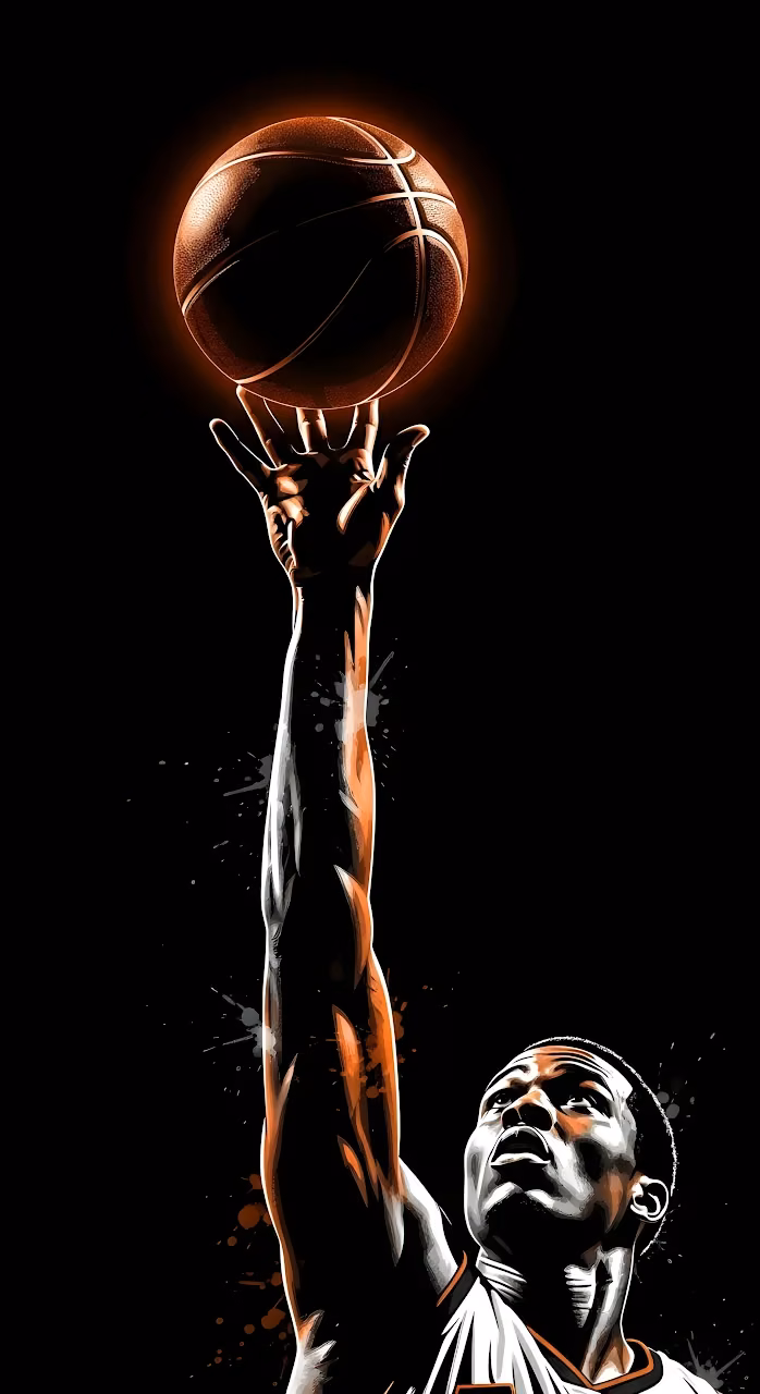 Basketball Player Spinning Ball Dramatic Orange Glow Art - Free Mobile AMOLED Wallpaper Background