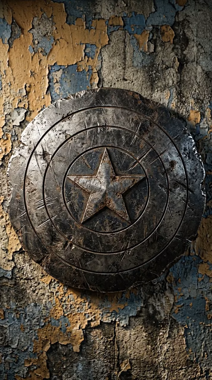 Download Battle-Damaged Captain America Shield on Textured Wall Wallpaper in Mobile HD Battle-Damaged Captain America Shield on Textured Wall - Free Mobile AMOLED Wallpaper Background