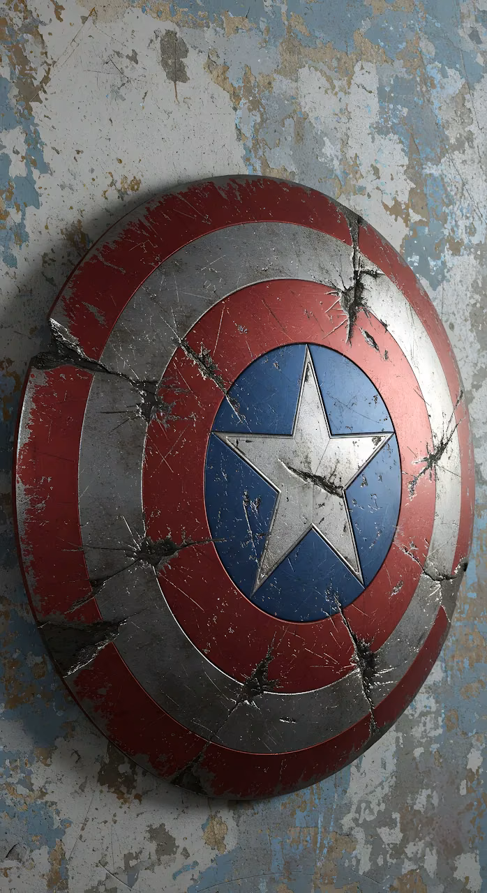 Battle-Worn Captain America Shield Against Peeling Paint - Free Mobile AMOLED Wallpaper Background