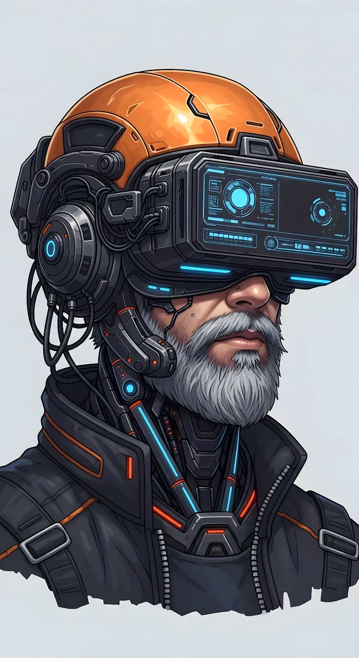 Bearded Man in Advanced Sci-Fi VR Headset - Free Mobile AMOLED Wallpaper Background