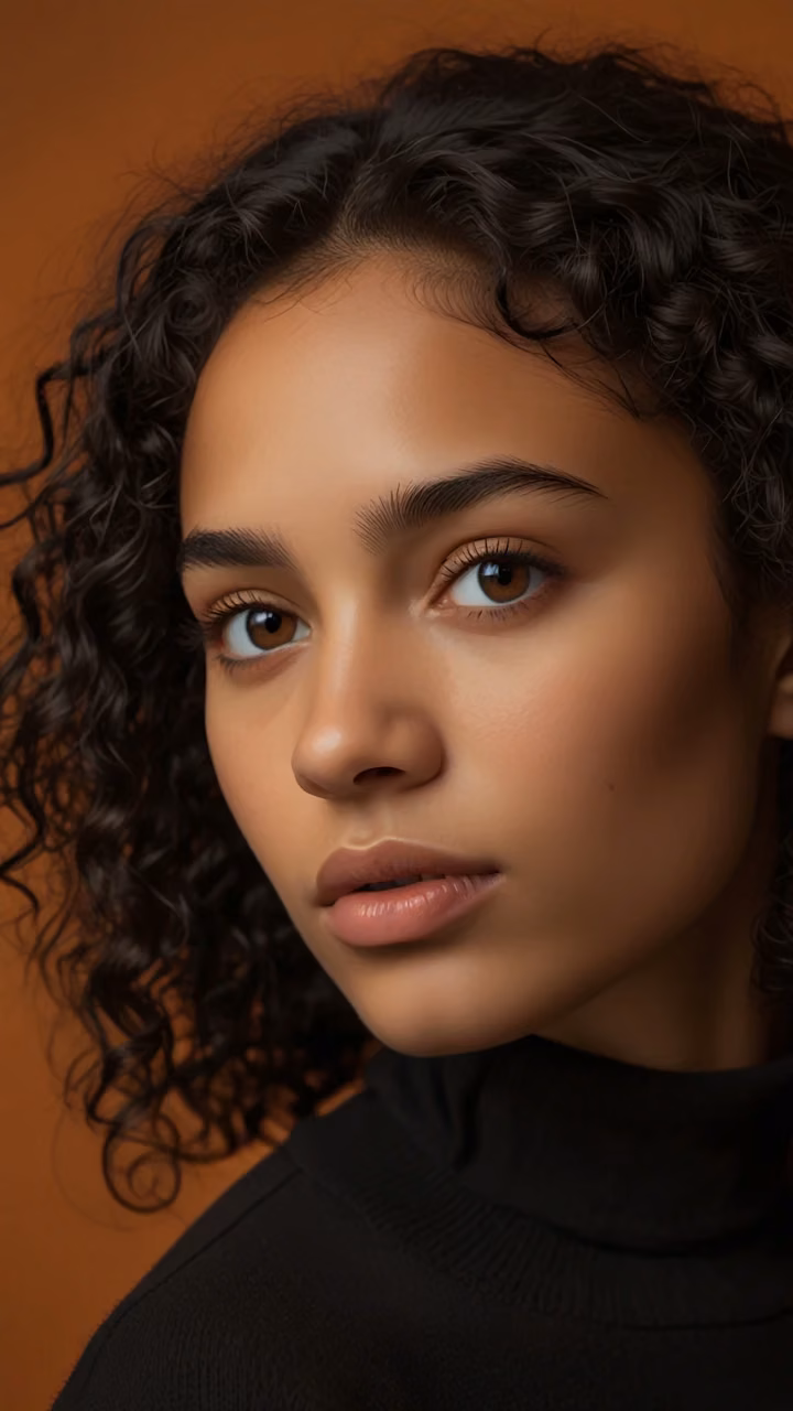 Beautiful Woman Portrait Warm Skin Tones Curls - Free 4K Desktop Wallpaper Background
