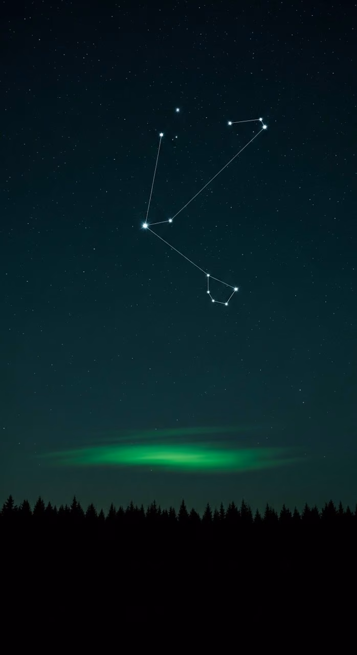 Download The Big Dipper Constellation Over a Silhouetted Forest and Glowing Night Sky Wallpaper in Mobile HD The Big Dipper Constellation Over a Silhouetted Forest and Glowing Night Sky - Free Mobile AMOLED Wallpaper Background