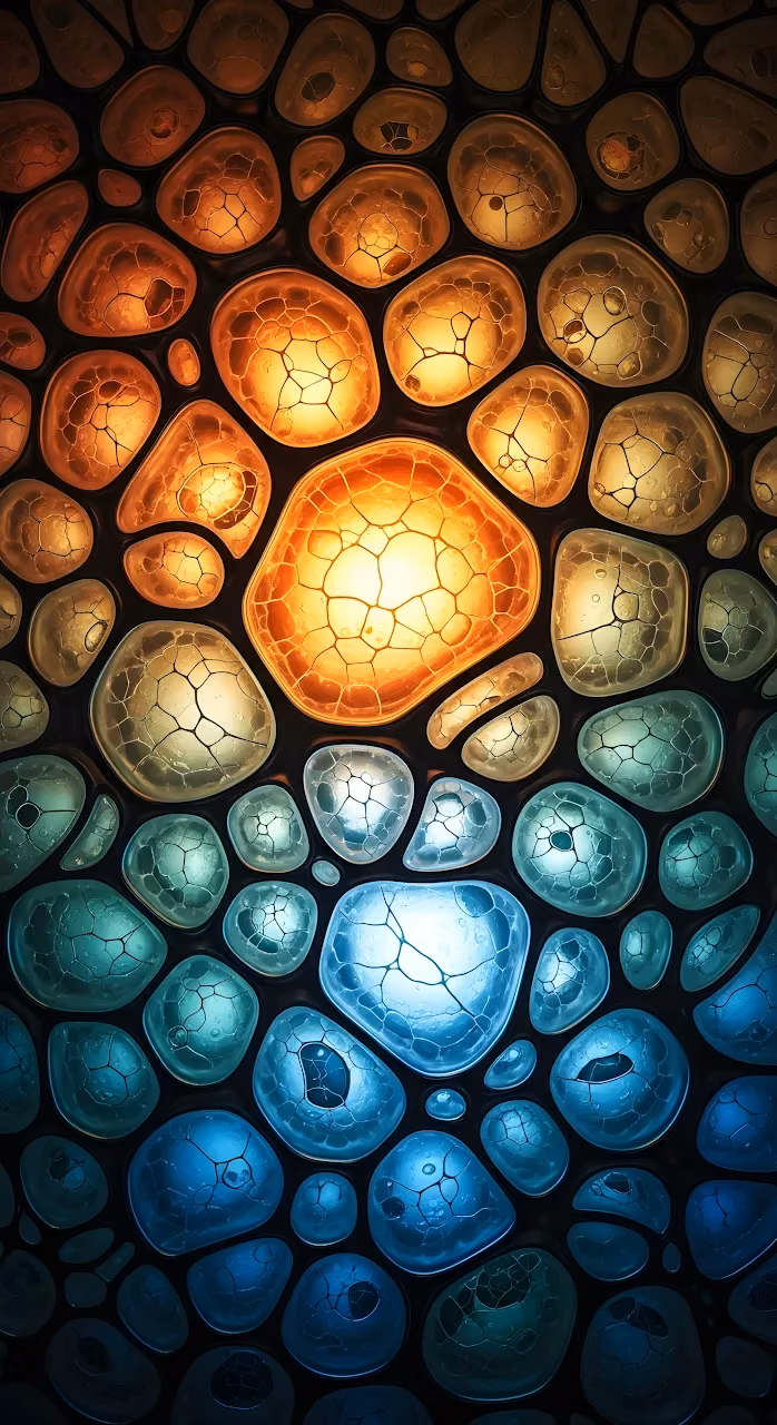 Bioluminescent Cracked Cells Abstract Warm Cool Gradient - Free Mobile AMOLED Wallpaper Background