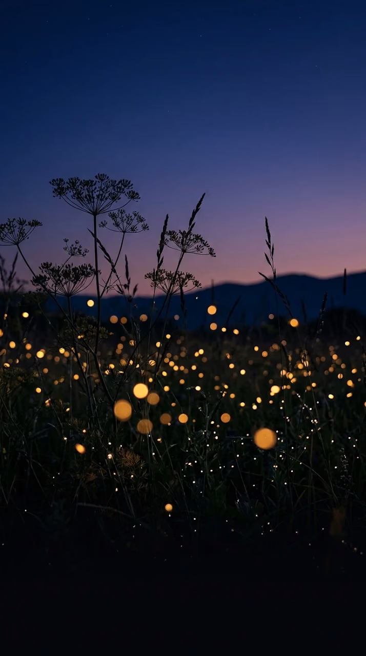 Bioluminescent Fireflies in Wildflower Field Wallpaper - Free Mobile AMOLED Wallpaper Background
