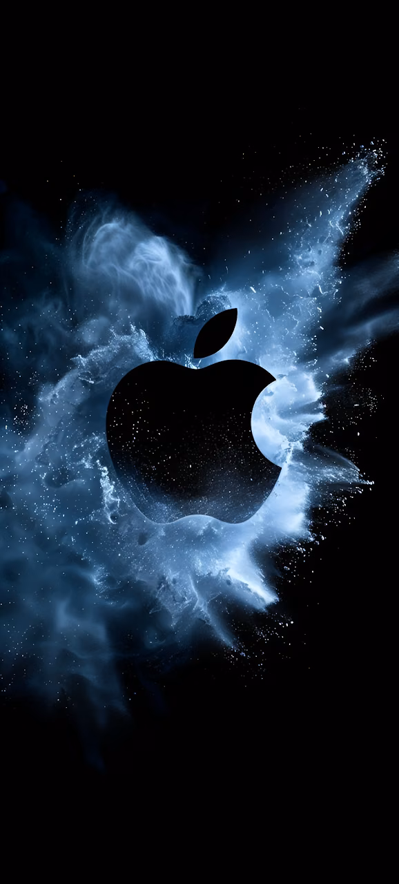 Black Apple Logo Blue Smoke Particle Explosion Dramatic - Free Mobile AMOLED Wallpaper Background