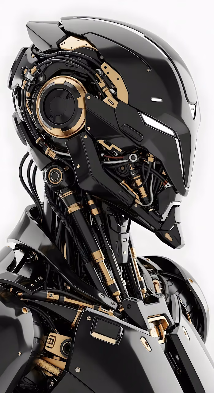 Black and Gold Cybernetic Android Head Profile - Free Mobile AMOLED Wallpaper Background