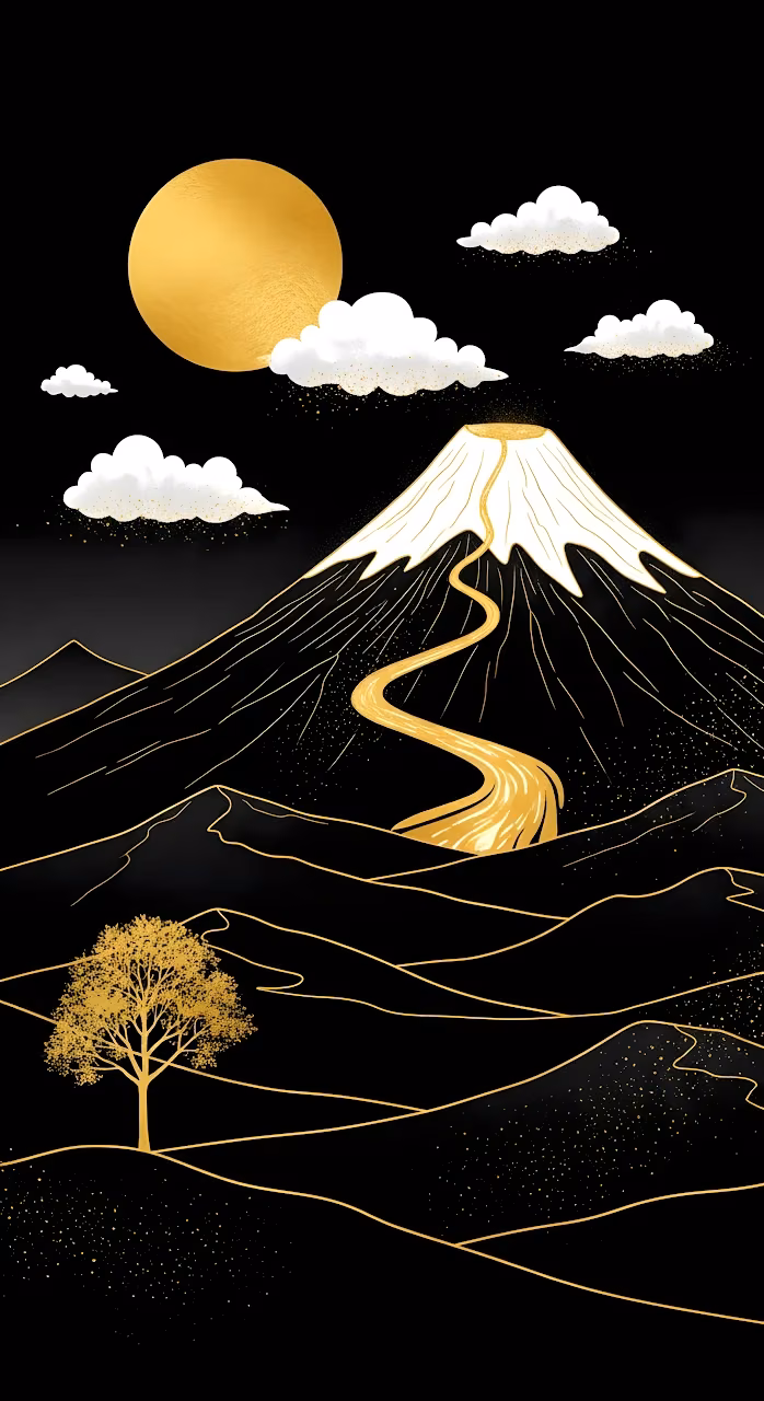 Black Gold Mountain Landscape Minimal Japanese Style Art - Free Mobile AMOLED Wallpaper Background