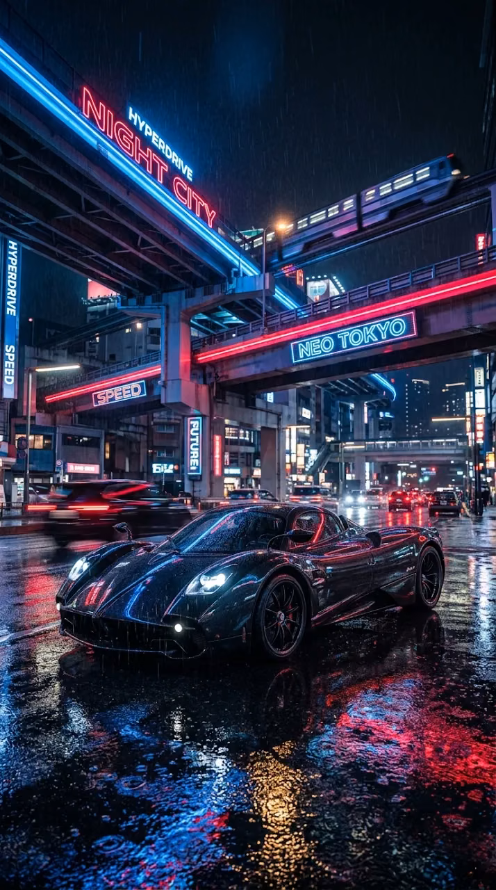 Download Black Hypercar Neon City Rain Aesthetic Wallpaper Wallpaper in Mobile HD Black Hypercar Neon City Rain Aesthetic Wallpaper - Free Mobile AMOLED Wallpaper Background
