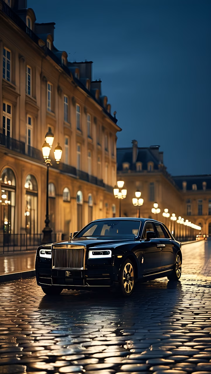 Download Black Luxury Sedan on Wet Parisian Cobblestone Street at Night Wallpaper in Mobile HD Black Luxury Sedan on Wet Parisian Cobblestone Street at Night - Free Mobile AMOLED Wallpaper Background