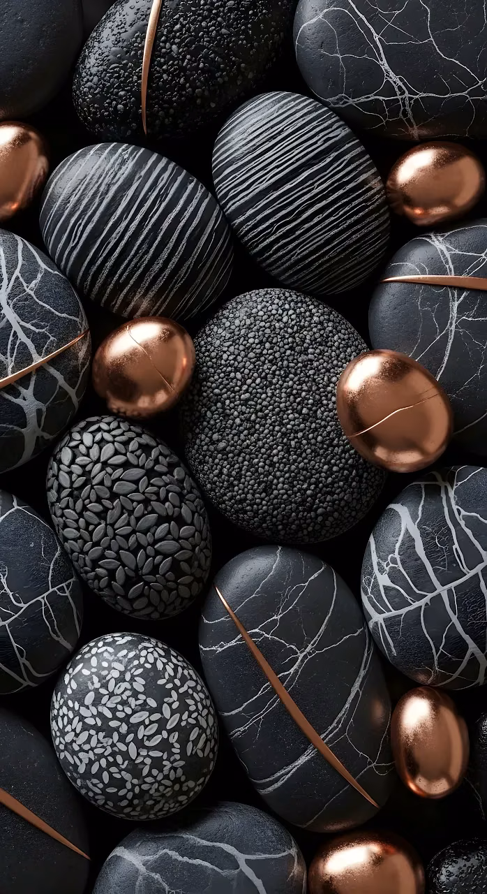 Black Marble Stones Copper Accents Texture - Free Mobile AMOLED Wallpaper Background