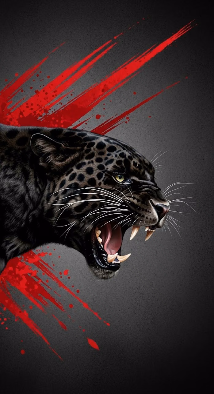 Black Panther Aggressive Profile with Red Paint Slashes - Free Mobile AMOLED Wallpaper Background