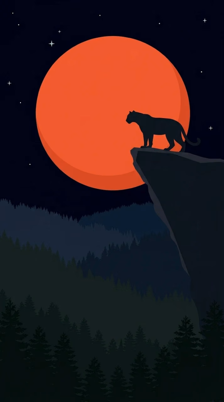 Black Panther Silhouette on Cliff Under Red Blood Moon - Free Mobile AMOLED Wallpaper Background
