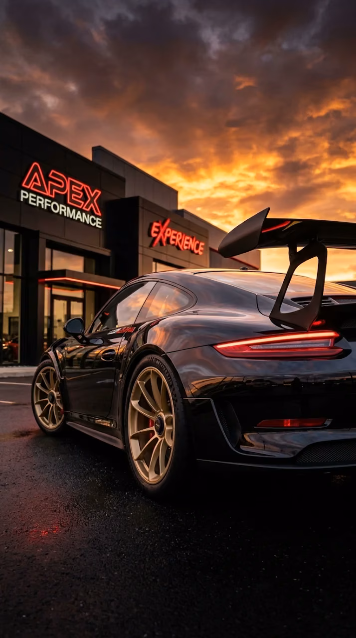 Download Black Porsche 911 GT3 RS with Gold Wheels at Sunset Wallpaper in Mobile HD Black Porsche 911 GT3 RS with Gold Wheels at Sunset - Free Mobile AMOLED Wallpaper Background