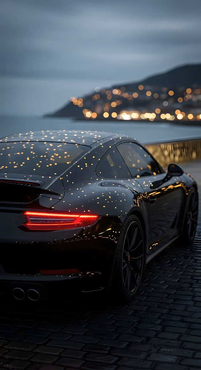 Download Black Porsche 911 Night Sparkle City Lights View Wallpaper in Mobile HD Black Porsche 911 Night Sparkle City Lights View - Free Mobile AMOLED Wallpaper Background