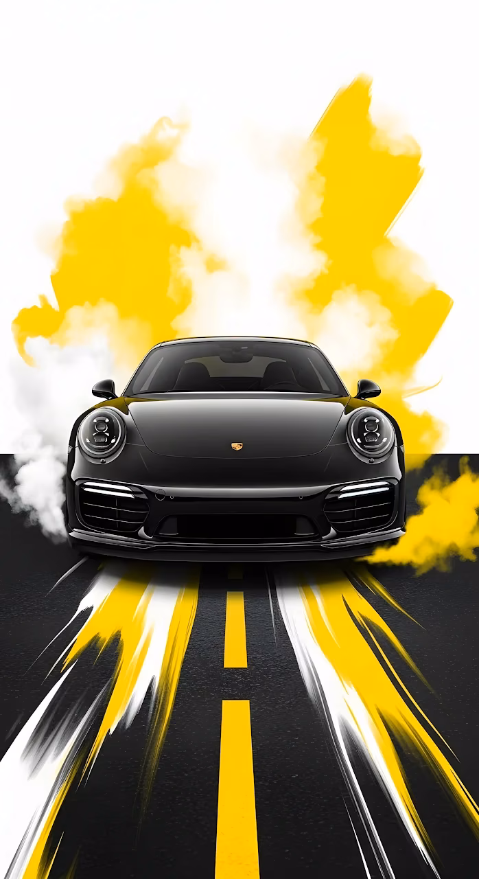 Download Black Porsche 911 Speed Art with Yellow and White Trails Wallpaper in Mobile HD Black Porsche 911 Speed Art with Yellow and White Trails - Free Mobile AMOLED Wallpaper Background