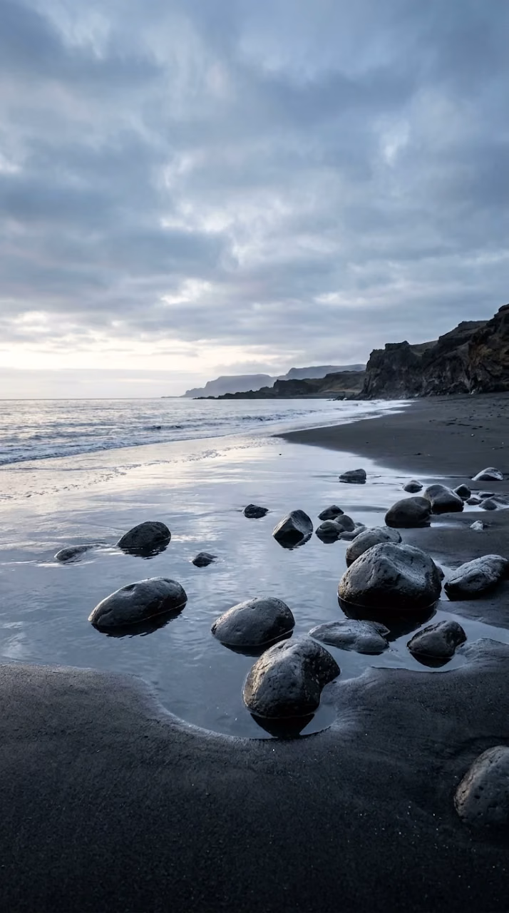 Download Black Sand Beach Volcanic Stones Dawn Wallpaper Wallpaper in Mobile HD Black Sand Beach Volcanic Stones Dawn Wallpaper - Free Mobile AMOLED Wallpaper Background