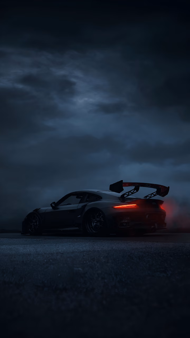 Download Black Sports Car Under Stormy Night Sky Wallpaper in Mobile HD Black Sports Car Under Stormy Night Sky - Free Mobile AMOLED Wallpaper Background
