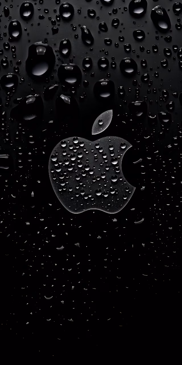 Black Water Droplets Apple Logo Dark Reflective Contrast - Free Mobile AMOLED Wallpaper Background