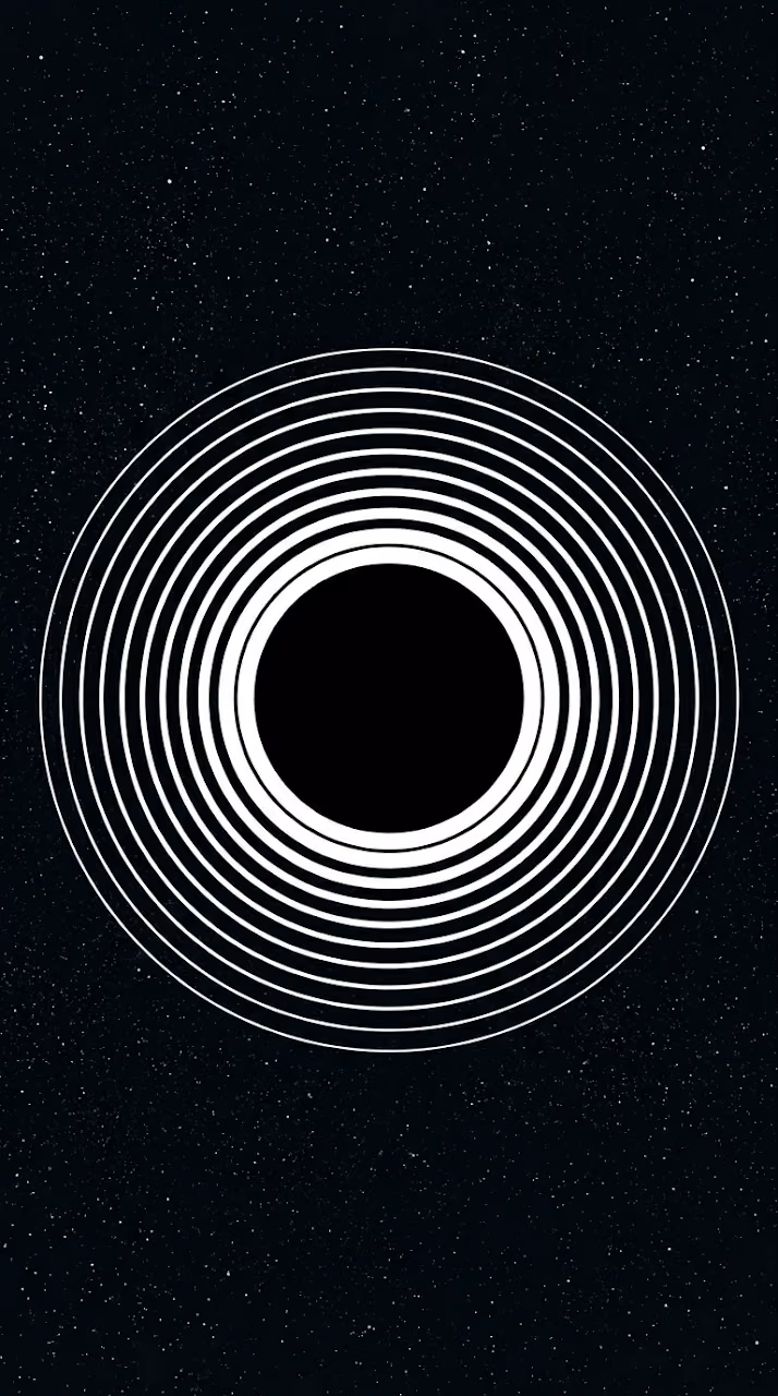 Download Black and White Black Hole with Concentric Rings Illustration Wallpaper in Mobile HD Black and White Black Hole with Concentric Rings Illustration - Free Mobile AMOLED Wallpaper Background