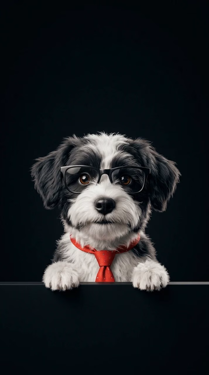 Download Black and White Dog Wearing Glasses and Red Tie Peeking Over Edge Wallpaper in Mobile HD Black and White Dog Wearing Glasses and Red Tie Peeking Over Edge - Free Mobile AMOLED Wallpaper Background