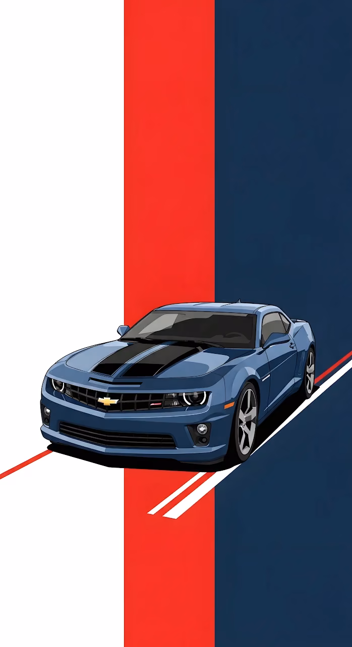 Blue Chevrolet Camaro Muscle Car Graphic Illustration Art - Free Mobile AMOLED Wallpaper Background