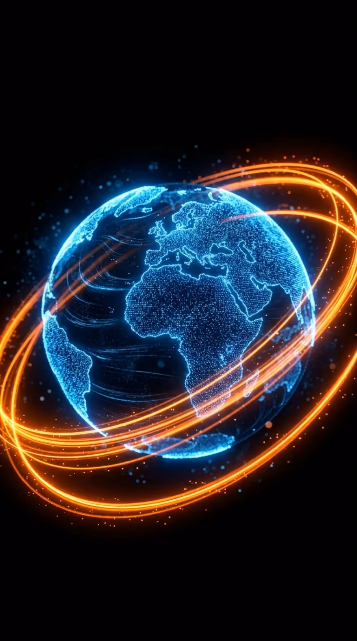 Download Blue Holographic Earth Globe with Orbital Particle Streams Wallpaper in Mobile HD Blue Holographic Earth Globe with Orbital Particle Streams - Free Mobile AMOLED Wallpaper Background
