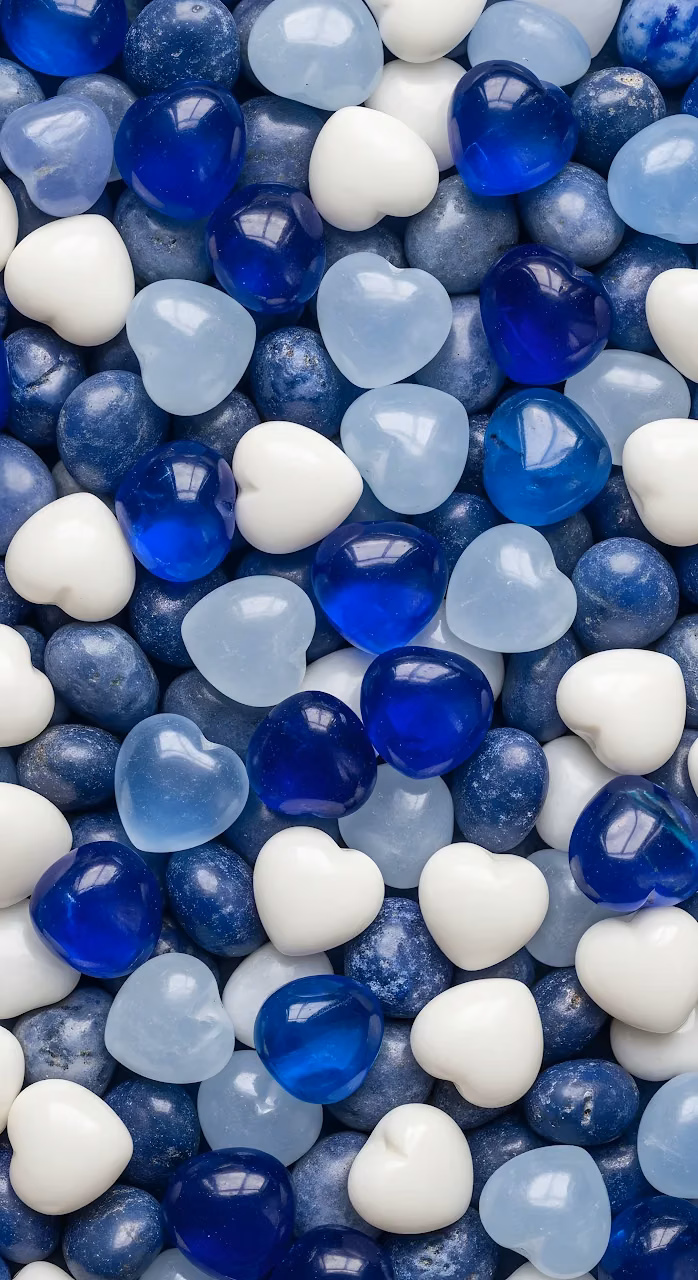 Blue White Heart Shaped Stones Texture Close Up - Free Mobile AMOLED Wallpaper Background