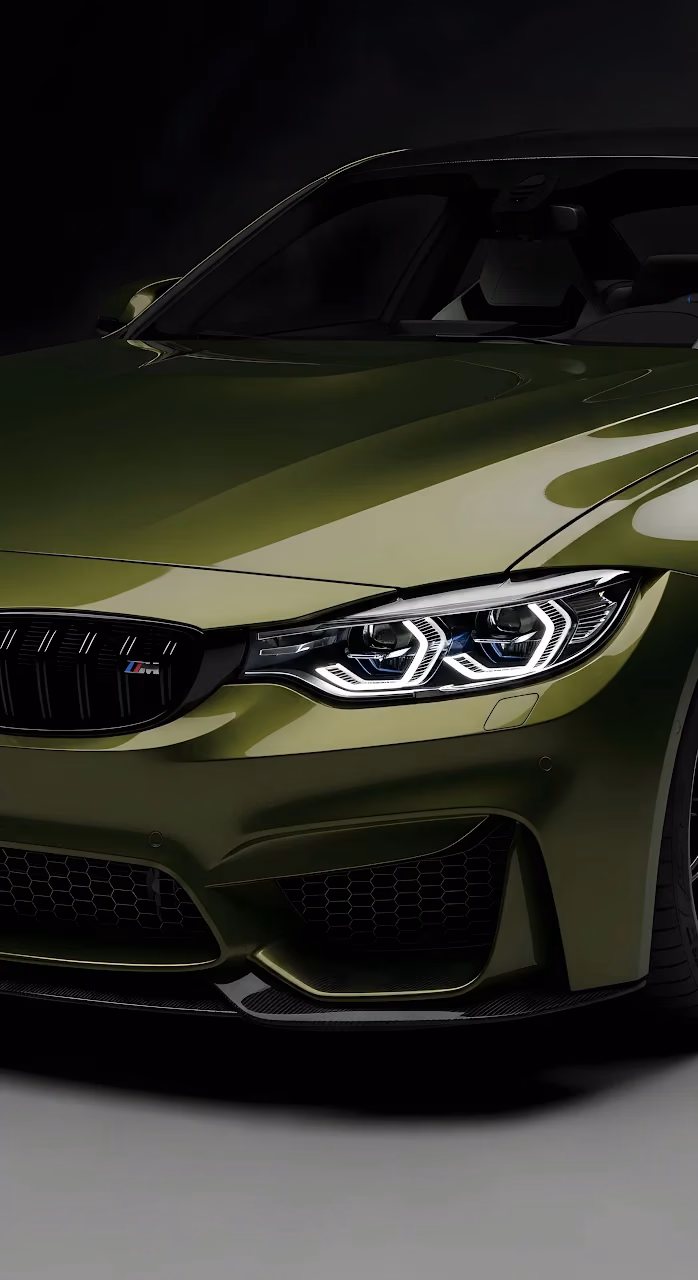 Download BMW M4 Front Detail in Olive Green with LED Headlights Wallpaper in Mobile HD BMW M4 Front Detail in Olive Green with LED Headlights - Free Mobile AMOLED Wallpaper Background
