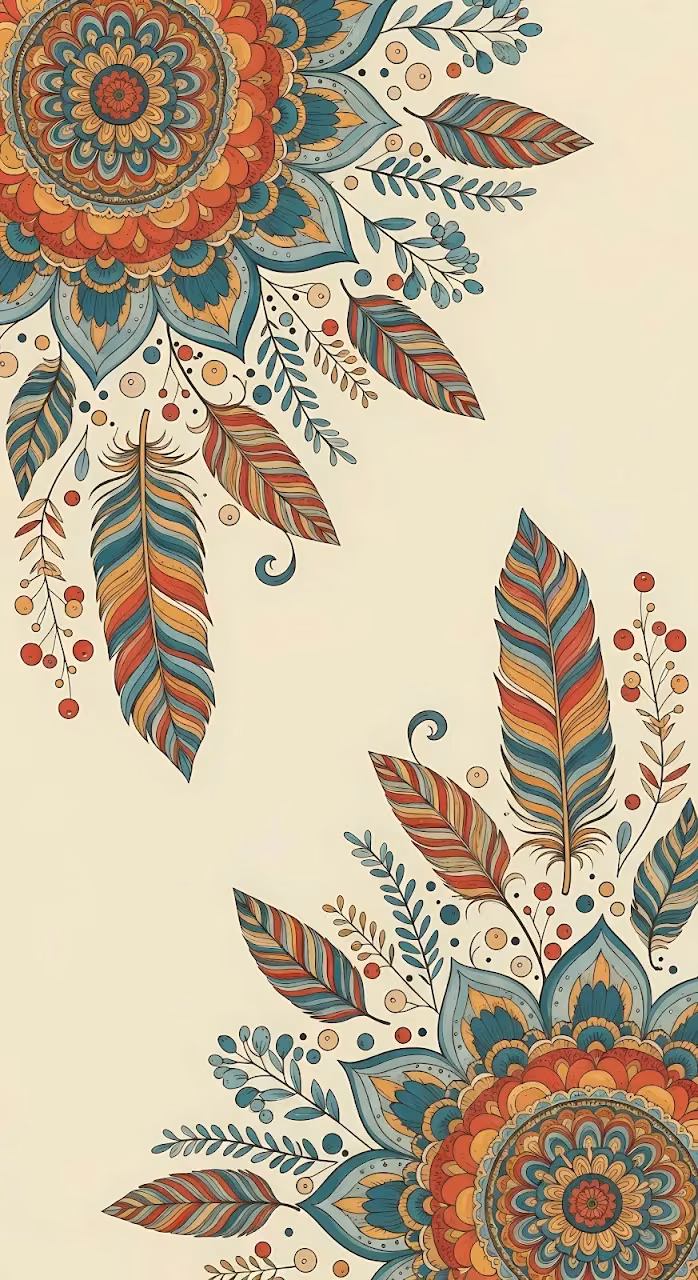 Bohemian Mandala Feather Corner Artwork - Free Mobile AMOLED Wallpaper Background