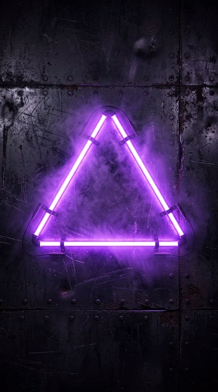 Download Bright Neon Purple Triangle Frame on a Dark Textured Metal Wall Wallpaper in Mobile HD Bright Neon Purple Triangle Frame on a Dark Textured Metal Wall - Free Mobile AMOLED Wallpaper Background