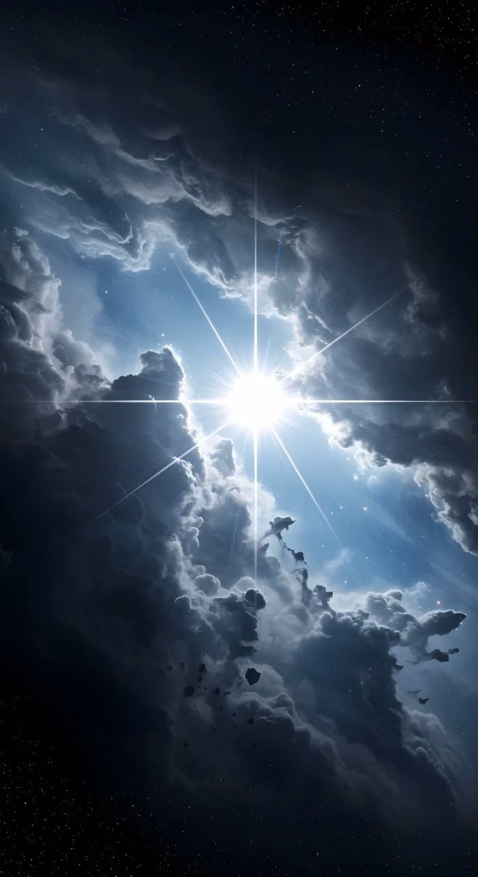 Bright Star Light Piercing Through Dark Cosmic Storm Clouds - Free Mobile AMOLED Wallpaper Background