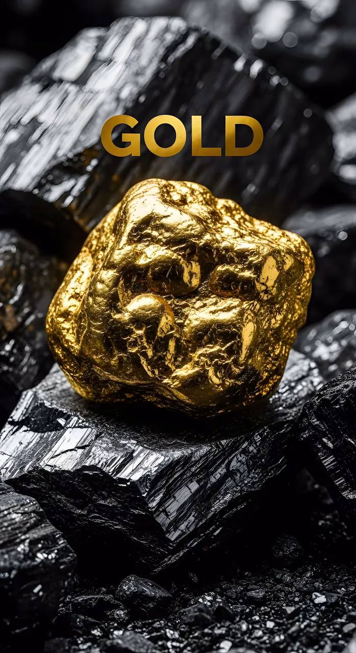 Brilliant Gold Nugget on Jagged Black Coal Ore Texture - Free Mobile AMOLED Wallpaper Background