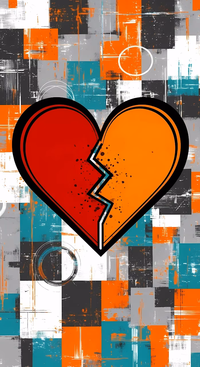 Download Broken Heart Grunge Pop Art on Abstract Patchwork Wallpaper in Mobile HD Broken Heart Grunge Pop Art on Abstract Patchwork - Free Mobile AMOLED Wallpaper Background