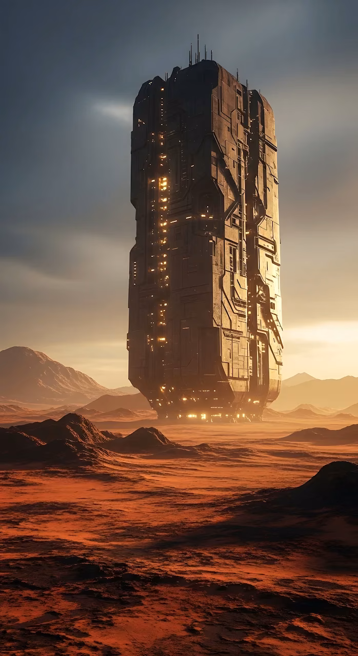 Brutalist Sci Fi Monolith Structure on Alien Planet - Free Mobile AMOLED Wallpaper Background