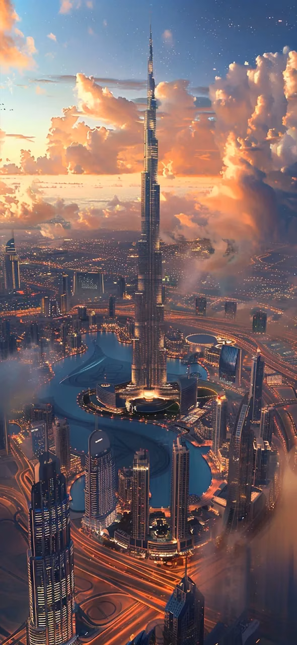 Download Burj Khalifa Sunset Twilight Cityscape Dubai Skyline View Wallpaper in 4K UHD Burj Khalifa Sunset Twilight Cityscape Dubai Skyline View - Free 4K Desktop Wallpaper Background