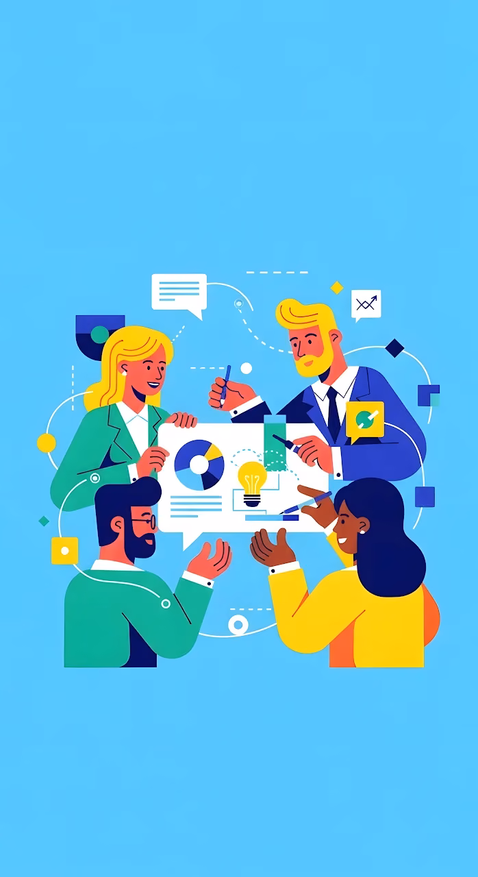 Business Team Collaboration Meeting Flat Design Illustration - Free Mobile AMOLED Wallpaper Background