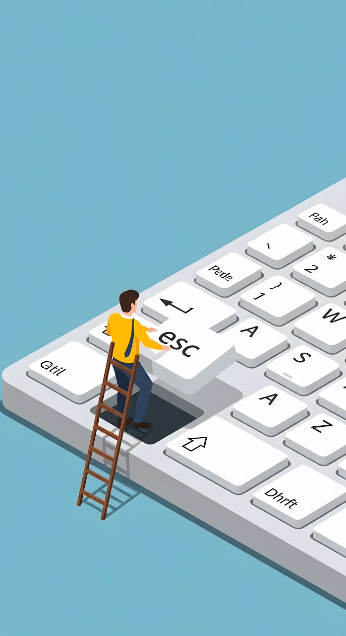 Businessman Climbing Keyboard ESC Key Hole Illustration - Free Mobile AMOLED Wallpaper Background