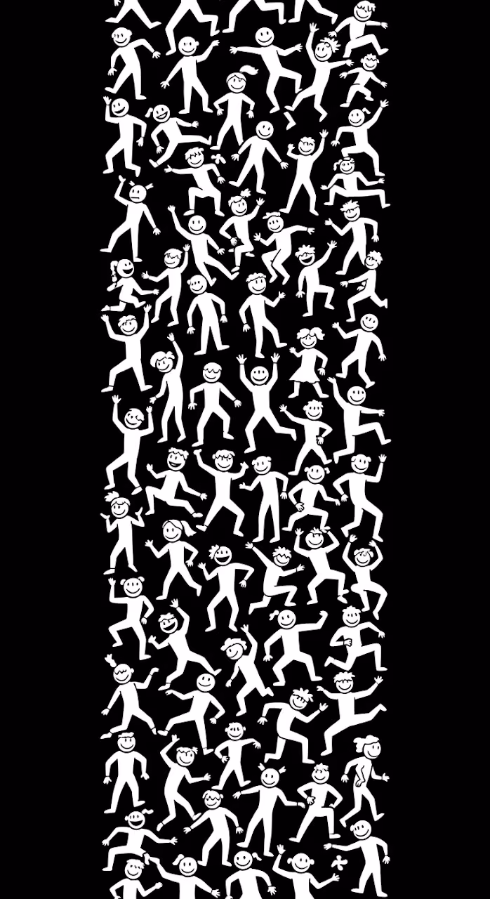 Download Busy Seamless Pattern of White Stick Figures Dancing and Waving on Black Wallpaper in Mobile HD Busy Seamless Pattern of White Stick Figures Dancing and Waving on Black - Free Mobile AMOLED Wallpaper Background
