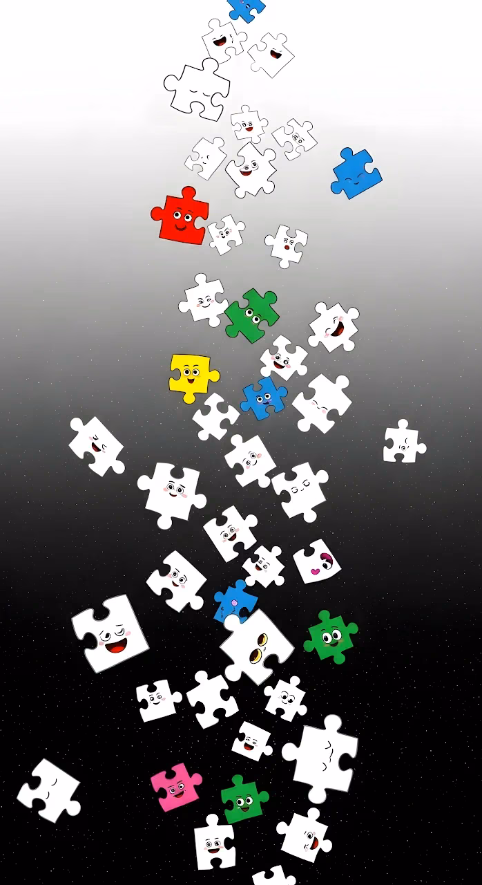 Cartoon Puzzle Pieces Falling Down Space Gradient - Free Mobile AMOLED Wallpaper Background