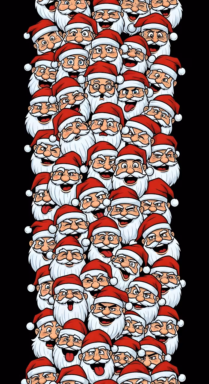 Cartoon Santa Claus Faces Pattern Black Background - Free Mobile AMOLED Wallpaper Background