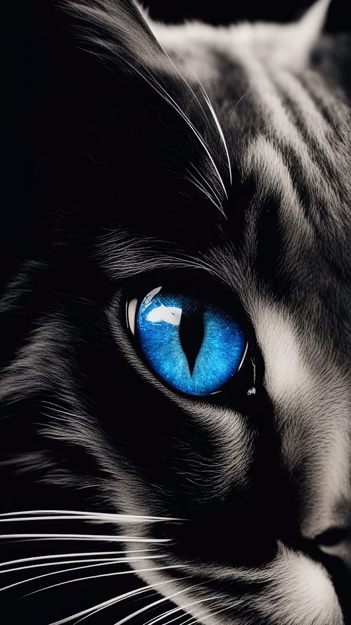 Cat with Glowing Blue Eye in Monochrome - Free Mobile AMOLED Wallpaper Background