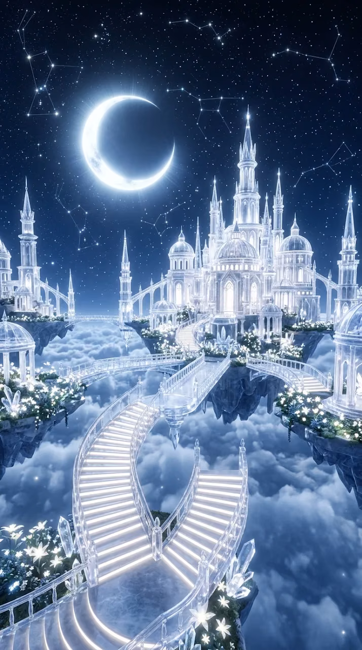 Download Celestial City in the Clouds with Translucent Crystal Spires Wallpaper in Mobile HD Celestial City in the Clouds with Translucent Crystal Spires - Free Mobile AMOLED Wallpaper Background