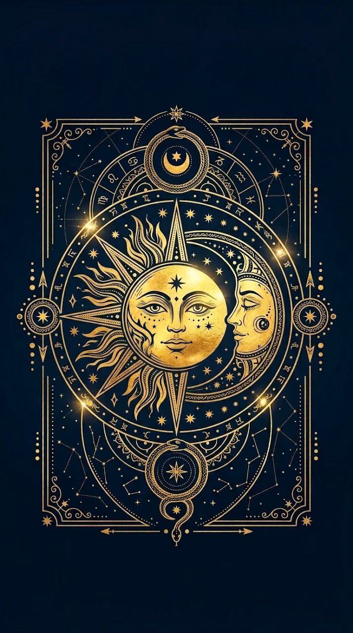 Download Celestial Gold Sun Moon Tarot Style Wallpaper Wallpaper in Mobile HD Celestial Gold Sun Moon Tarot Style Wallpaper - Free Mobile AMOLED Wallpaper Background