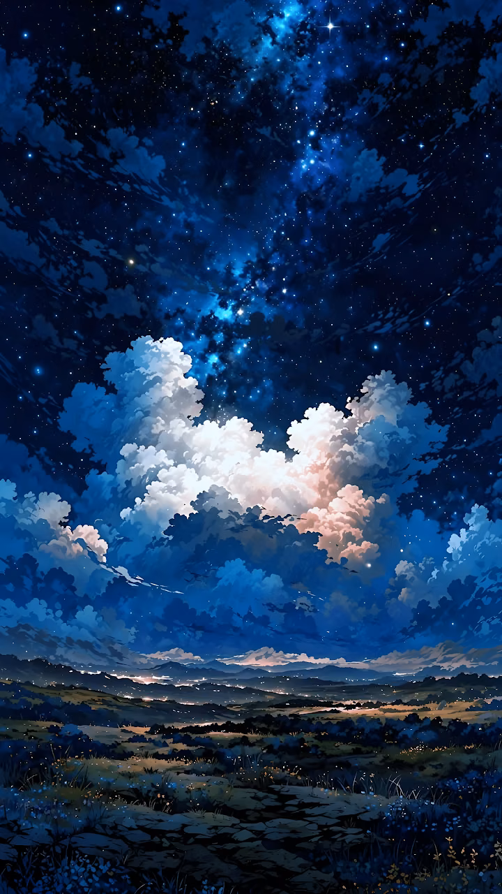 Download Celestial Night Sky Landscape Anime Style Digital Painting Wallpaper in Mobile HD Celestial Night Sky Landscape Anime Style Digital Painting - Free Mobile AMOLED Wallpaper Background