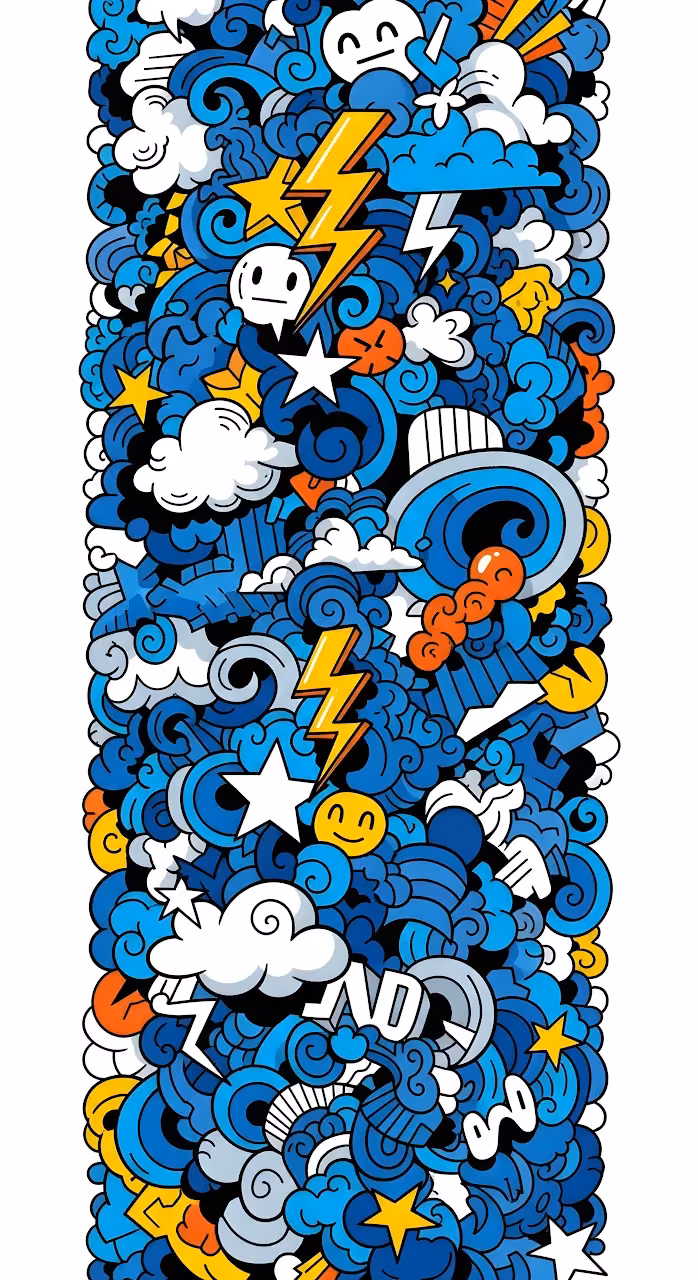 Chaotic Blue Doodle Pattern Vertical Cartoon Graffiti Style - Free Mobile AMOLED Wallpaper Background