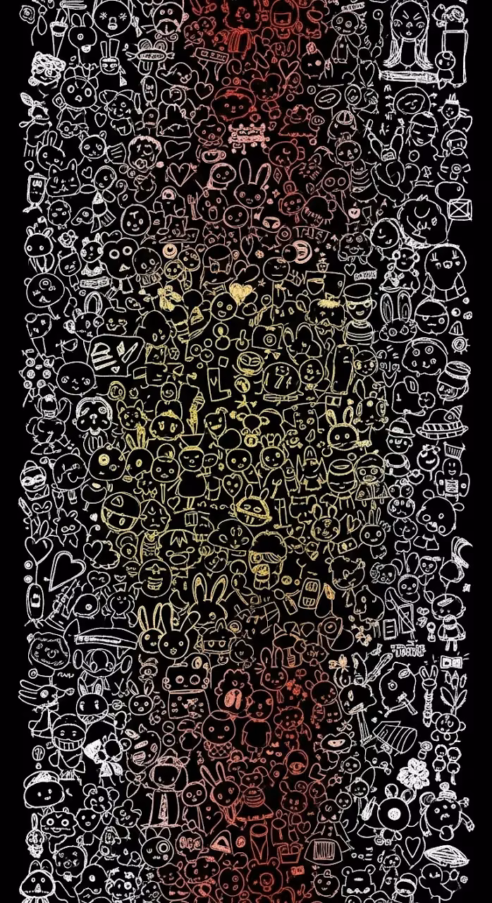 Chaotic White and Color Fan Art Doodle Collage on a Black Background - Free Mobile AMOLED Wallpaper Background