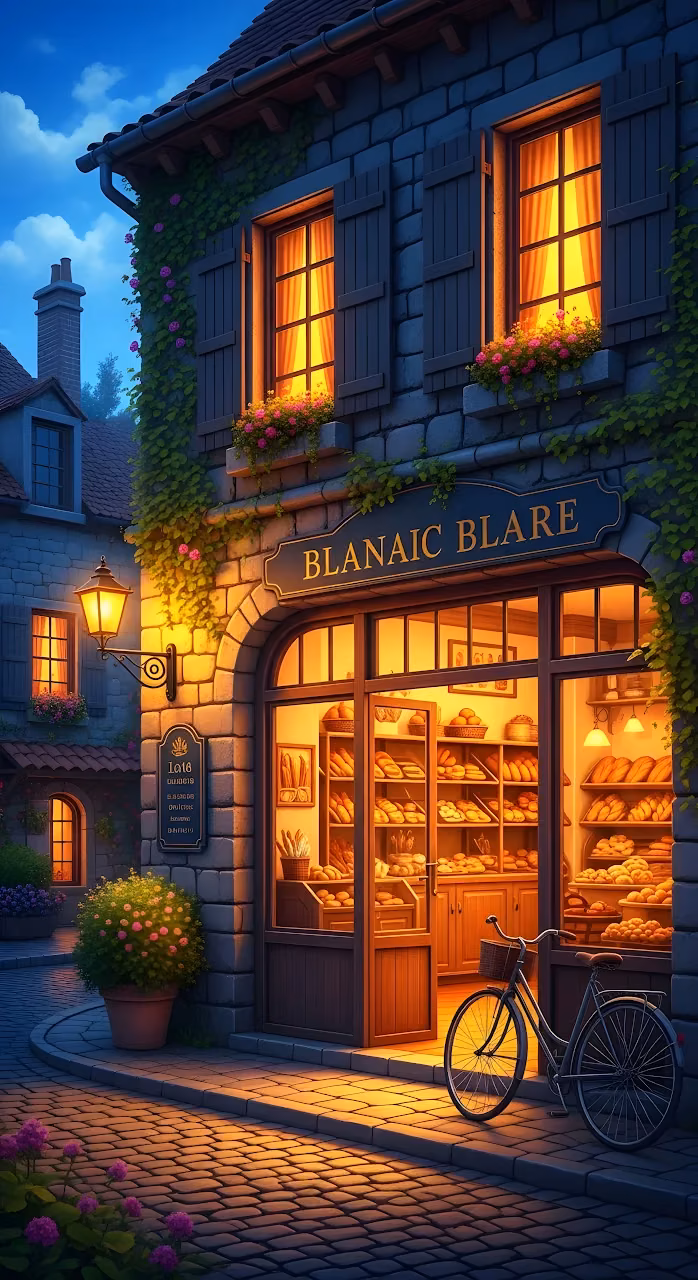 Charming European Bakery Storefront Night Cobblestone Street - Free Mobile AMOLED Wallpaper Background