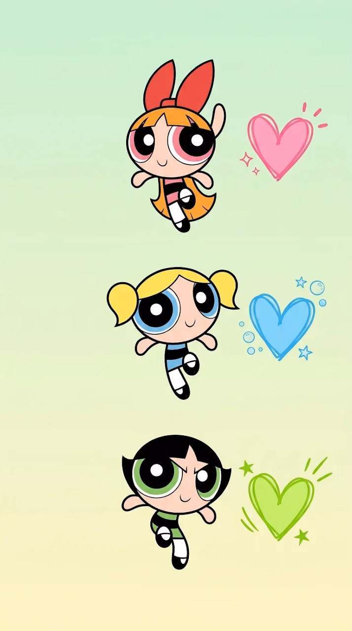Charming Pastel Green and Yellow Pattern of Classic Cartoon Heroines - Free Mobile AMOLED Wallpaper Background