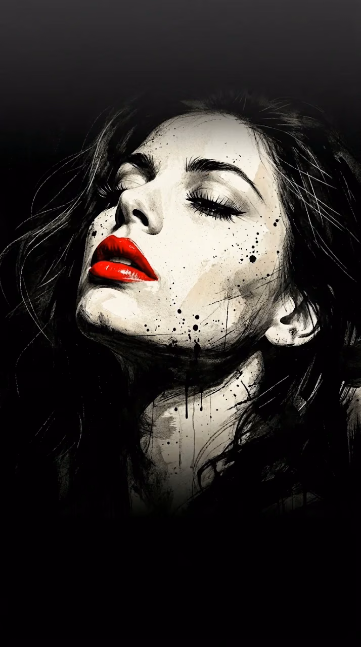 Chiaroscuro Woman Portrait Red Lips Grunge Wallpaper - Free Mobile AMOLED Wallpaper Background